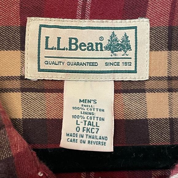 Y2K L.L. Bean L-Tall burgundy long sleeve casual button down t-shirt outdoor - Picture 4 of 7